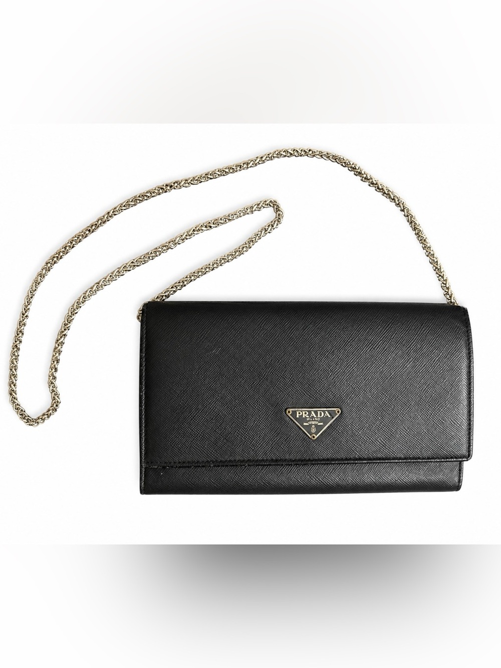 Authentic Prada Black Saffiano Leather Wallet with unbranded Silver Chain